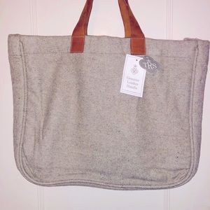 NWT Heather Gray Genuine Leather Straps Structured Tote Bag